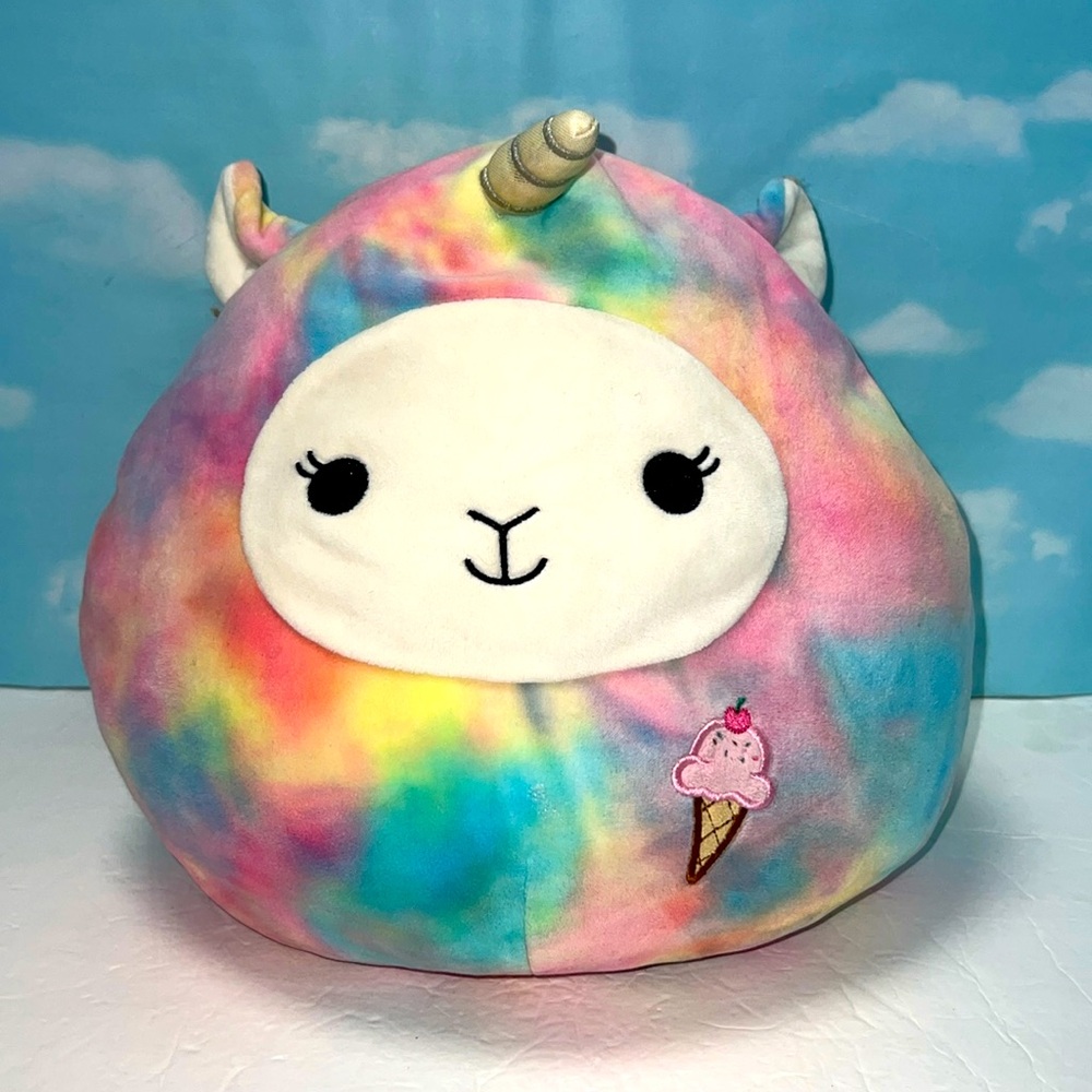 12" SQUISHMALLOW LUCY-MAY RAINBOW TIE DYED LLAMA UNICORN WITH TAG KELLYTOYS